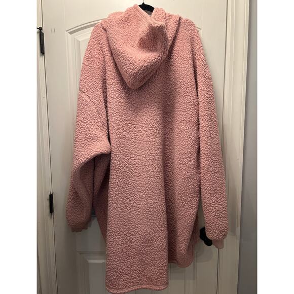 Comfy Women’s Cozy Comfort Wearable Blanket Quarter-Zip Oversized Hoodie Pink - Picture 7 of 8